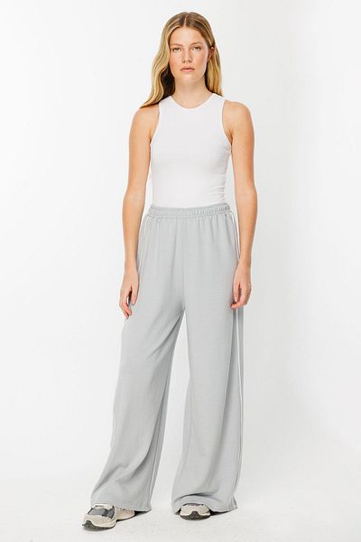 Hooopstore Γκρι παντελόνι Palazzo Sweatpants - Λεπτομέρεια Piping