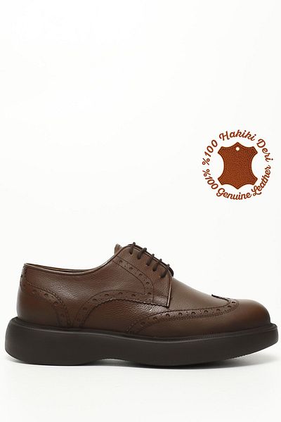 GÖNDERİ(R) Brown Floter Gön Genuine Leather Round Toe Lace Up Casual Men's Shoes 81005