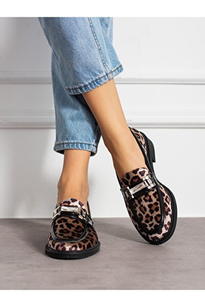 Alemdar Shoes Дамски мокасини с леопардов шарен черен цвят PİER