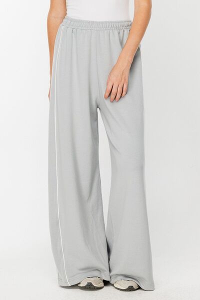 Hooopstore Gray Palazzo Tracksuit Trousers - Piping Detail
