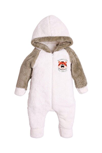 Chicsy Baby Kışlık Tatlı Peluş Pamuklu Kaplan Nakışlı Kapüşonlu Welsoft Tulum