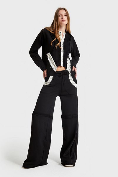 its basic Black Knitwear Women's Sweatpants - 3 Thread Mixed Design