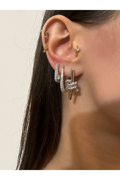 Okko Store Stone Knot and Oval 3 Piece Earrings