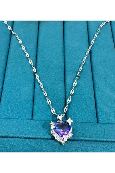 stainless steell Shiny Heart Motif Transparent Chain Steel Necklace
