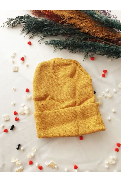 KEMSON Ανδρικό και γυναικείο χειμωνιάτικο πλεκτό μαλακό μουστάρδα Beanie - Σχέδιο διπλό