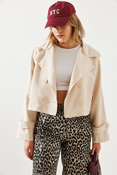 Bianco Lucci Women's Double Breasted Collar Short Trench Coat 60251806