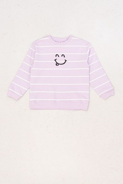 DMB BOYS & GIRLS Smiling Face Patterned Cotton Striped Sweat for Girls