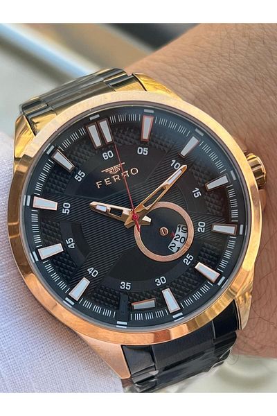 FERRO 30 Mt Water Resistant Men's Wristwatch - Steel Cord with Calendar, Efm11208-R