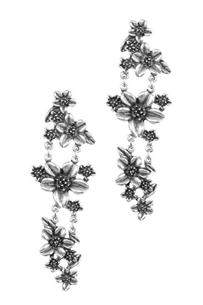 LABALABA Kadın Antik Gümüş Kaplama Çivili Çiçek Stilizesi Küpe