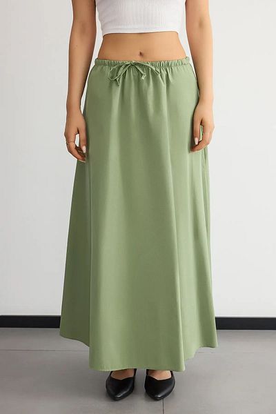 Hiccup Lace-Up Mid-Waist Long Skirt