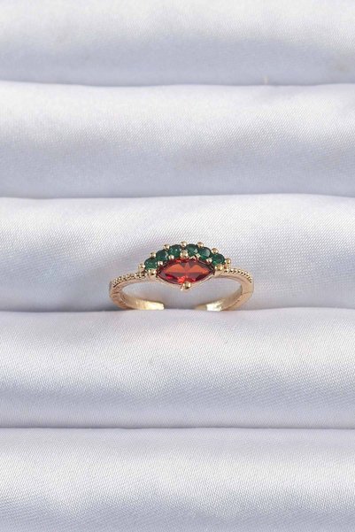 Acousticworld Adjustable Zircon Stone - Brass Gold Colored Watermelon Model Ring