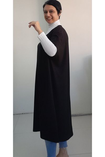 Mertcan Butik Casual χτενισμένο βαμβακερό βισκόζη Hijab φόρεμα - μαύρο, μανίκι με αγκώνα