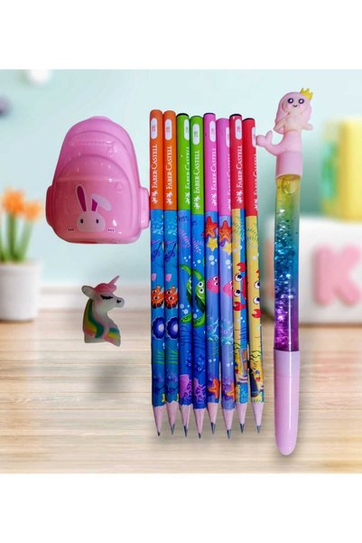 Faber Castell Deniz Macerası 2B Kurşun Kalem 8 Li - Simli Sulu Kalem Çanta Ka...