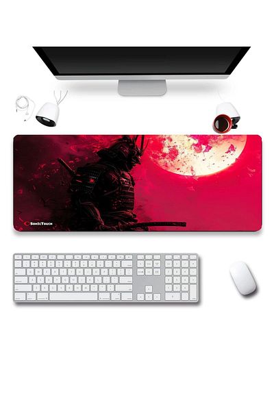 SonicTouch Ultragrand Crimson Samurai Gamer Player XXL Red Keyboard Mouse Pad 40X90Cm