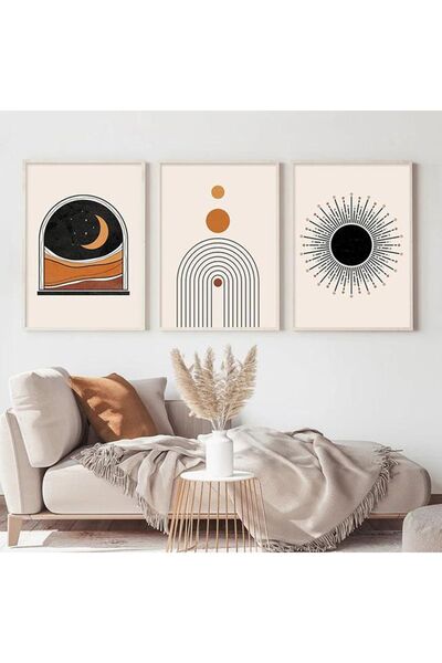 Linacci Set de pictură modernă din sticlă în stil nordic cu cadru metalic alb triplu