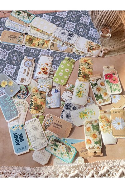 Hume Craft Vintage Kelebek ve Çiçek Temalı Sticker Seti /Bullet Journal / Ajanda / Scrapbooking için uygundur