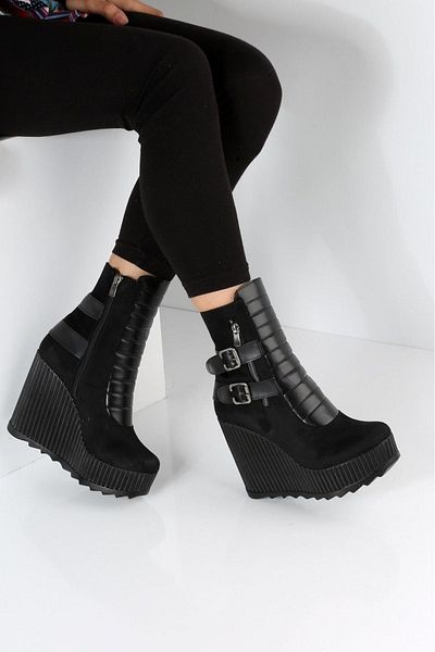 POLO PRESTIGE Black Suede Platform - Diamond Γυναικείες Μπότες
