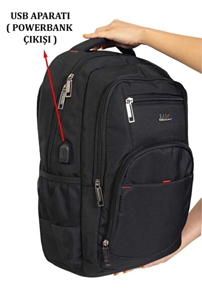 Case Club Notebook Bölmeli 15.6-17 Inç Darbe Emici Usb Aparatlı Su Geçirmez Kumaş Laptop Sırt Çantası