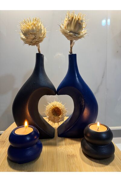 BLANJ Βάζο και θήκη κεριών με μπλε-μαύρη καρδιά που αγκαλιάζει τον εραστή