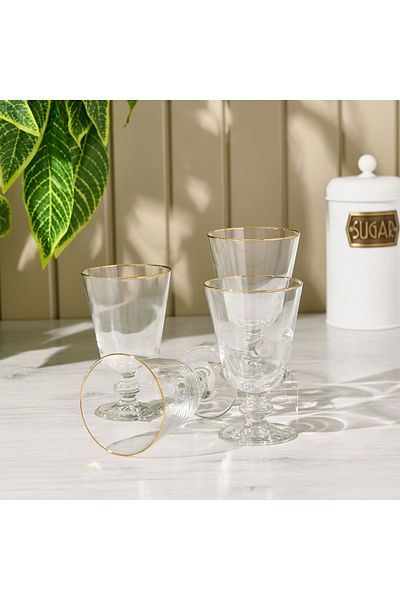 Rakle Set of 4 Pure Gold Water Glasses - Gilded, Pedestal, 280 ml
