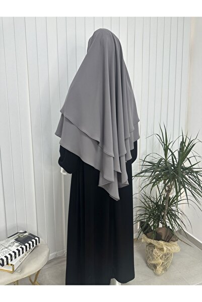 R&S modibone Γκρι μαντήλι έτοιμο σουφλέ δύο στρώσεων - Κατάλληλο για Hajj και Umrah