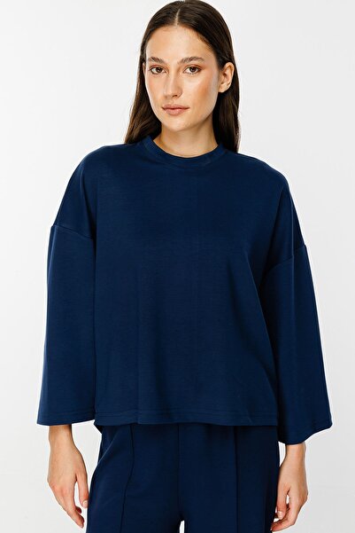 Hooopstore Navy Blue Oversize Long Sleeve T-Shirt
