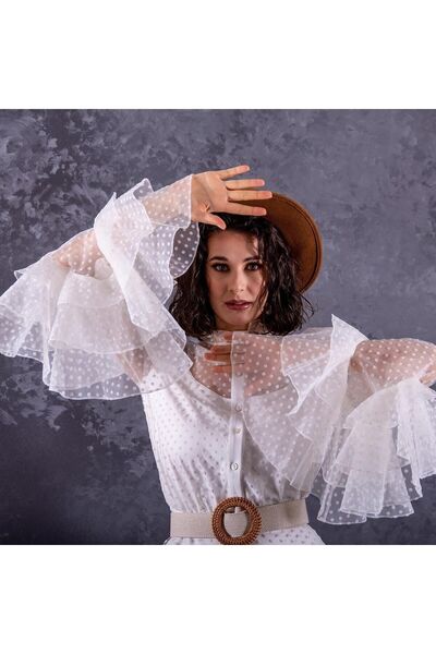 Rheme And Fons Özel Tasarım Couture Volan Detaylı Puantiyeli Astarlı Mini Bey...