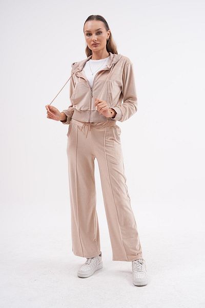 WestBound Γυναικείο Σετ δύο τεμαχίων Soft Velvet Palazzo - Forever Beige