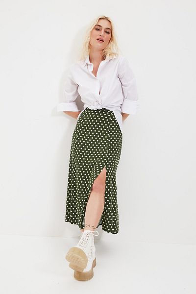 Trendyol Collection Khaki hasított részletes pöttyös szövött szoknya TWOAW20ET0205
