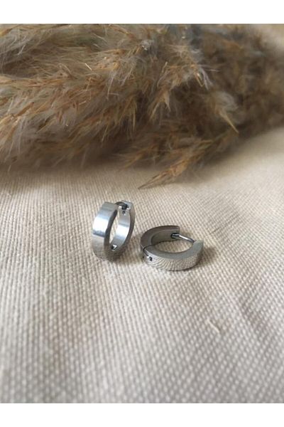 Jaida Moda Unisex Silver Surgical Steel Straight Cut Thin 8mm Hoop Earrings
