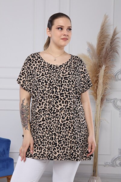 Gül Moda Γυναικεία μπλούζα με μοτίβο λεοπάρ με φαρδύ μανίκι G067-1