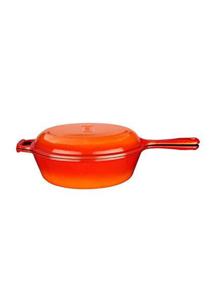 Lava Cast Iron Combo Deep Pan Saucepan 26 Cm Orange Metal Handle With Lid