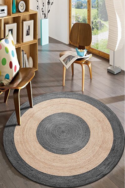 Modern home Gri Desenli Yuvarlak Halı Kolay Temizlenebilen Dijital Baskı Deri...