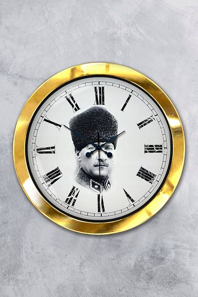 Kasva Concept Δώρο 36 εκ. Χρυσό Μεταλλικό Ρολόι Τοίχου Ataturk
