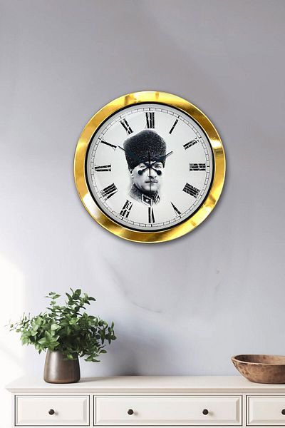 Kasva Concept Δώρο 36 εκ. Χρυσό Μεταλλικό Ρολόι Τοίχου Ataturk
