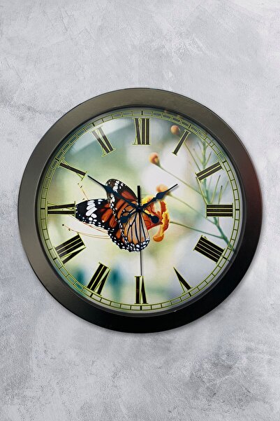 Platin Saat Gift 36 cm Anthracite Metal Butterfly Wall Clock