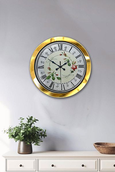 Kasva Concept Gift 36 cm Gold Metal Leaf Wall Clock