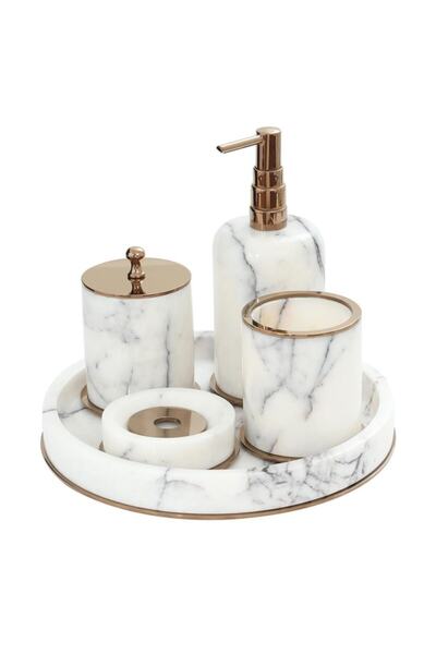 Mayaglory Vogue Serisi Doğal Mermer Taş Set Beyaz Rose Renk 90102