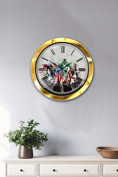 Kasva Concept Gift 36 cm Gold Metal Super Heroes Wall Clock