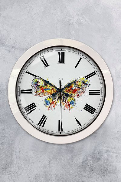 Kasva Concept Gift 36 cm White Metal Butterfly Wall Clock