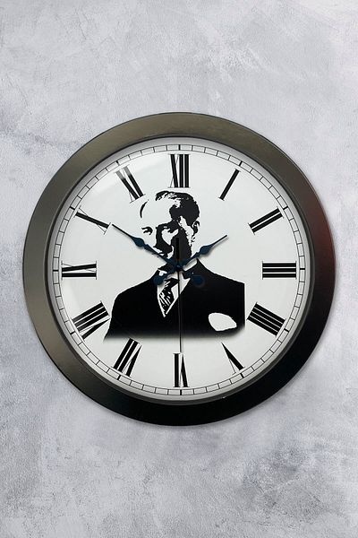 Kasva Concept Gift 36 cm Black Metal Ataturk Wall Clock