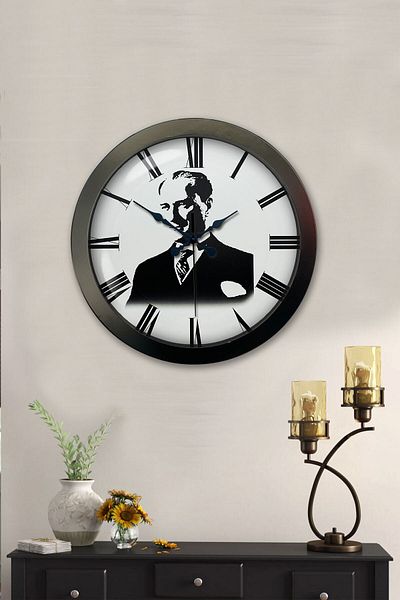 Kasva Concept Gift 36 cm Black Metal Ataturk Wall Clock