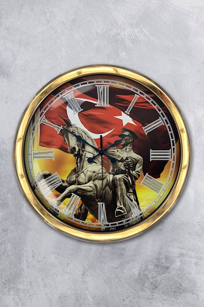 Kasva Concept Gift 40 cm Gold Metal Mustafa Kemal Atatürk Wall Clock