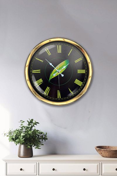 Kasva Concept Gift 40 cm Gold Metal Leaf Wall Clock