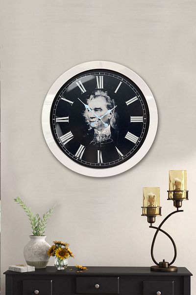 Kasva Concept Cadou 36 Cm Ceas de Perete Ataturk Metal Alb