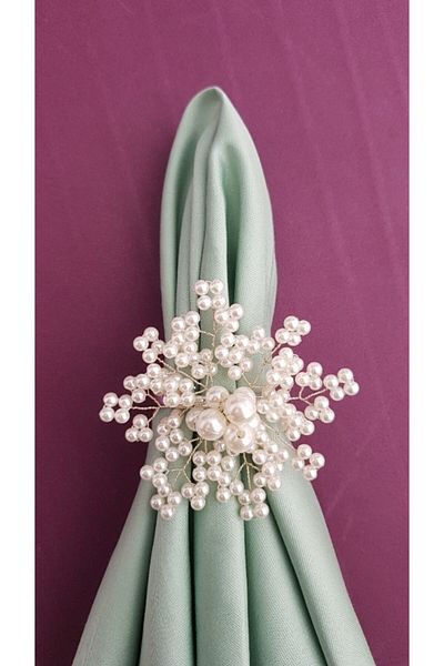 pekars 6 Pieces Gold and Silver Colored Snowflake with Pearls - Napkin Ring