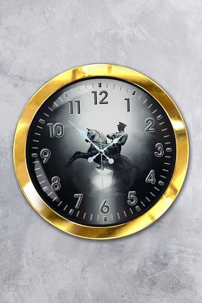 Kasva Concept Gift 36 cm Gold Metal Ataturk Wall Clock