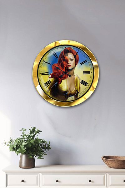 Kasva Concept Gift 36 cm Gold Metal Rihanna Wall Clock