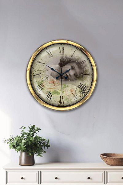 Kasva Concept Gift 40 cm Gold Metal Angel Eyes Wall Clock