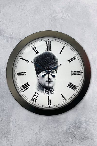 Kasva Concept Gift 36 cm Black Metal Ataturk Wall Clock